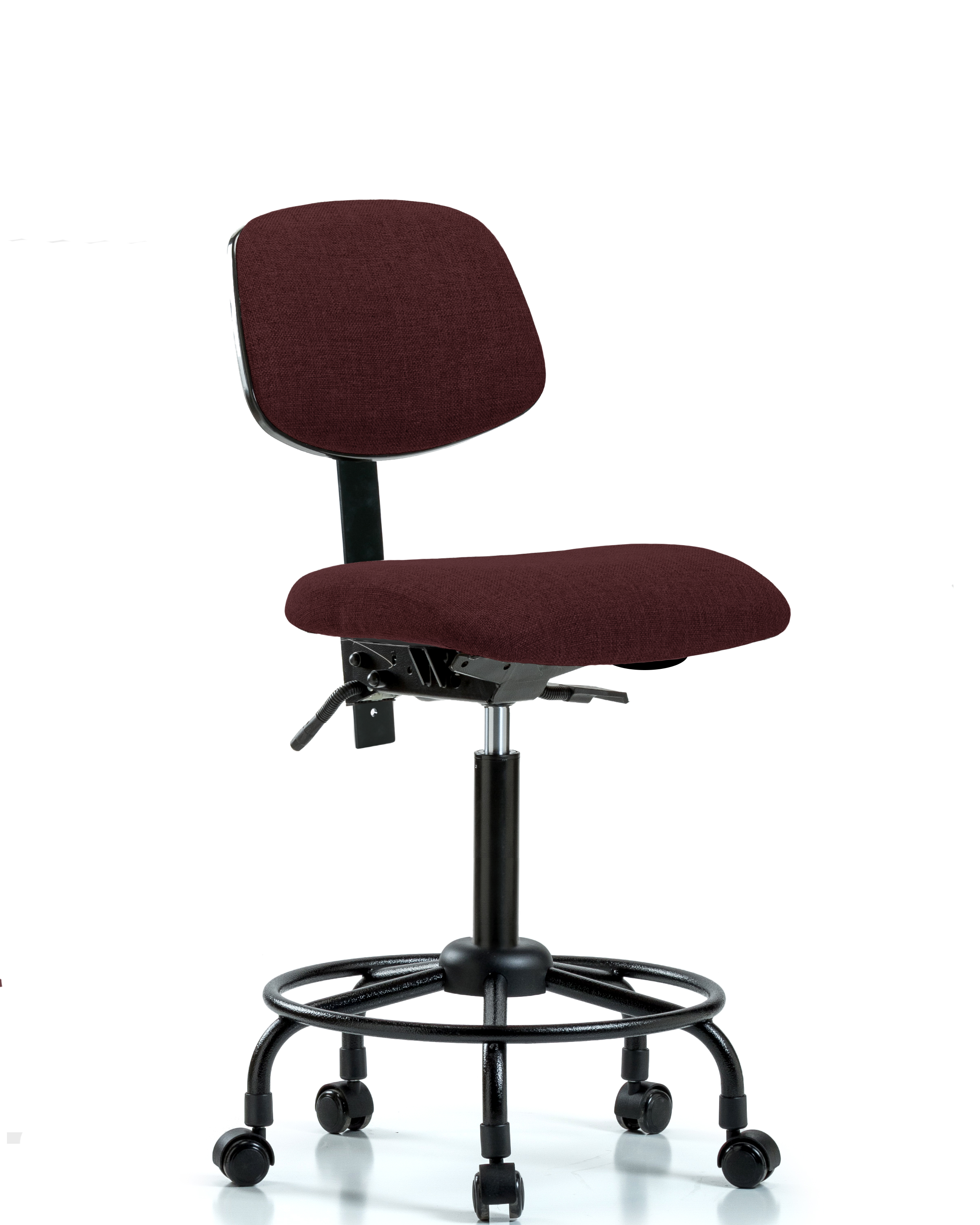 Rutledge Fabric Chair - Medium Bench Height with Round Tube Base & Casters in Burgundy Fabric