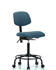 Rutledge Fabric Chair - Medium Bench Height with Round Tube Base & Casters in Blue Fabric