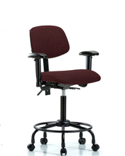 Rutledge Fabric Chair - Medium Bench Height with Round Tube Base, Adjustable Arms, & Casters in Burgundy Fabric