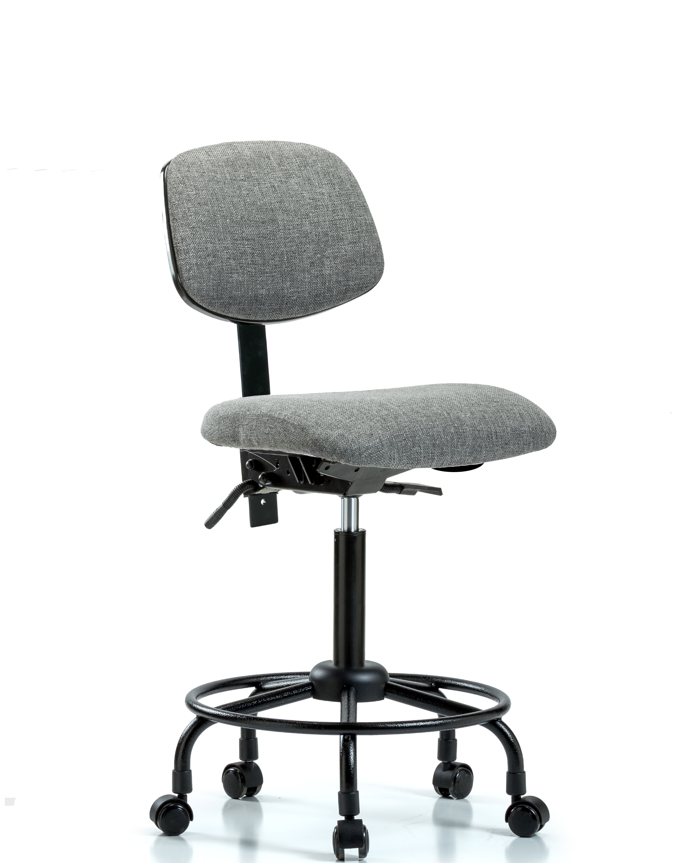 Rutledge Fabric Chair - Medium Bench Height with Round Tube Base, Seat Tilt, & Casters in Gray Fabric