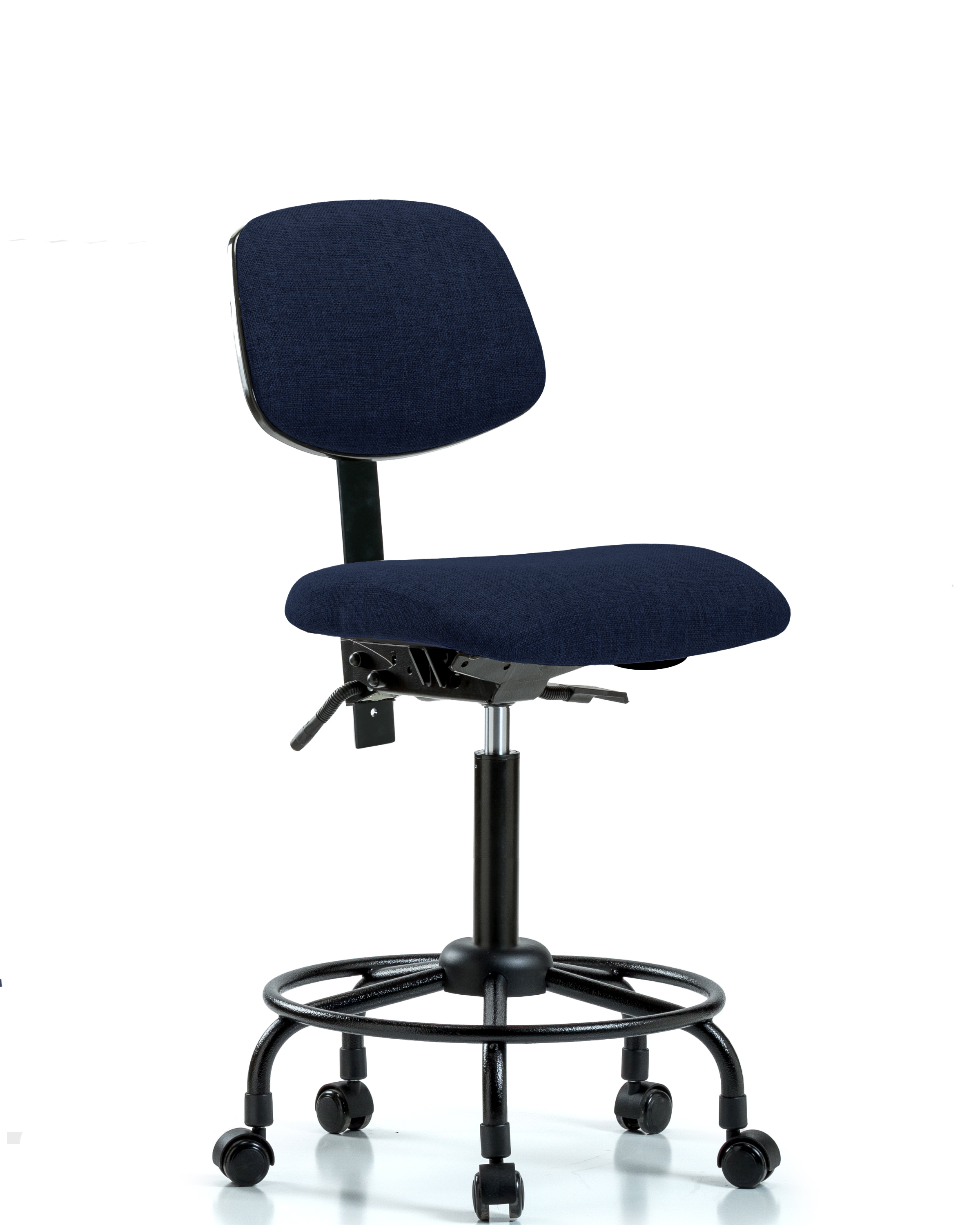 Rutledge Fabric Chair - Medium Bench Height with Round Tube Base, Seat Tilt, & Casters in Navy Fabric