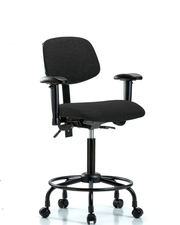 Rutledge Fabric Chair - Medium Bench Height with Round Tube Base, Seat Tilt, Adjustable Arms, & Casters in Black Fabric