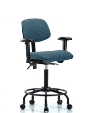 Rutledge Fabric Chair - Medium Bench Height with Round Tube Base, Seat Tilt, Adjustable Arms, & Casters in Blue Fabric