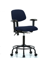 Rutledge Fabric Chair - Medium Bench Height with Round Tube Base, Seat Tilt, Adjustable Arms, & Casters in Navy Fabric
