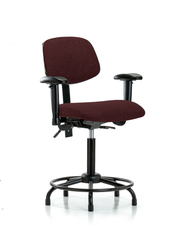 Rutledge Fabric Chair - Medium Bench Height with Round Tube Base, Seat Tilt, Adjustable Arms, & Stationary Glides in Burgundy Fabric