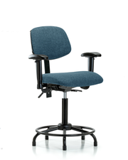 Rutledge Fabric Chair - Medium Bench Height with Round Tube Base, Seat Tilt, Adjustable Arms, & Stationary Glides in Blue Fabric