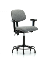 Rutledge Fabric Chair - Medium Bench Height with Round Tube Base, Seat Tilt, Adjustable Arms, & Stationary Glides in Gray Fabric