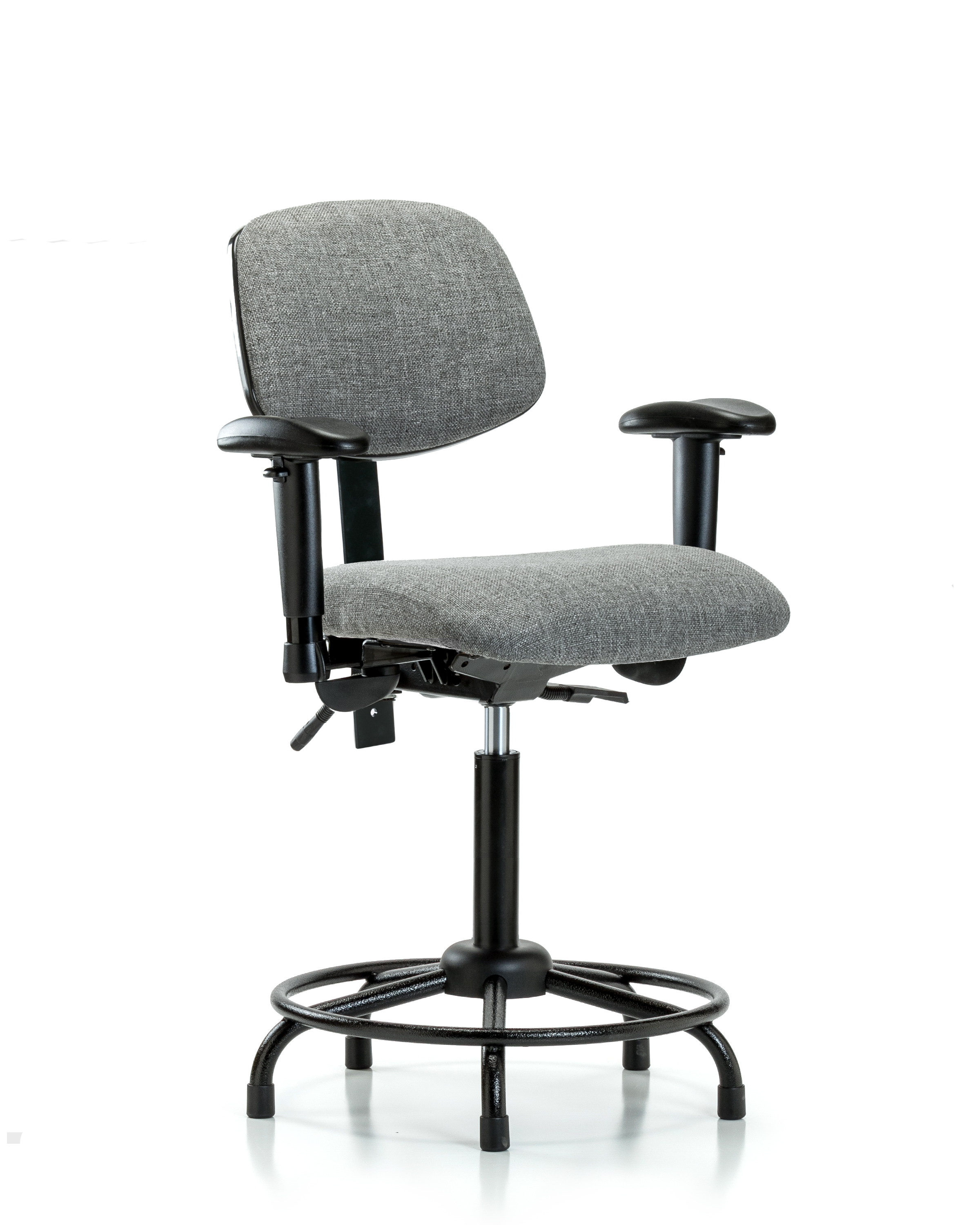 Rutledge Fabric Chair - Medium Bench Height with Round Tube Base, Seat Tilt, Adjustable Arms, & Stationary Glides in Gray Fabric