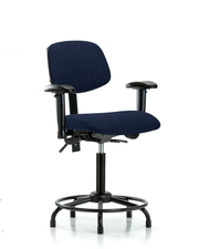 Rutledge Fabric Chair - Medium Bench Height with Round Tube Base, Seat Tilt, Adjustable Arms, & Stationary Glides in Navy Fabric