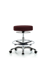 Rutledge Fabric Stool without Back Chrome - Medium Bench Height with Chrome Foot Ring & Casters in Burgundy Fabric