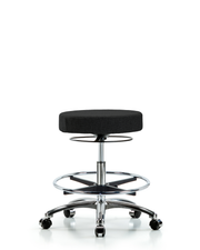 Rutledge Fabric Stool without Back Chrome - Medium Bench Height with Chrome Foot Ring & Casters in Black Fabric