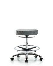 Rutledge Fabric Stool without Back Chrome - Medium Bench Height with Chrome Foot Ring & Casters in Gray Fabric