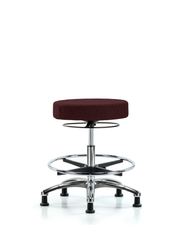 Rutledge Fabric Stool without Back Chrome - Medium Bench Height with Chrome Foot Ring & Stationary Glides in Burgundy Fabric