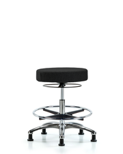 Rutledge Fabric Stool without Back Chrome - Medium Bench Height with Chrome Foot Ring & Stationary Glides in Black Fabric