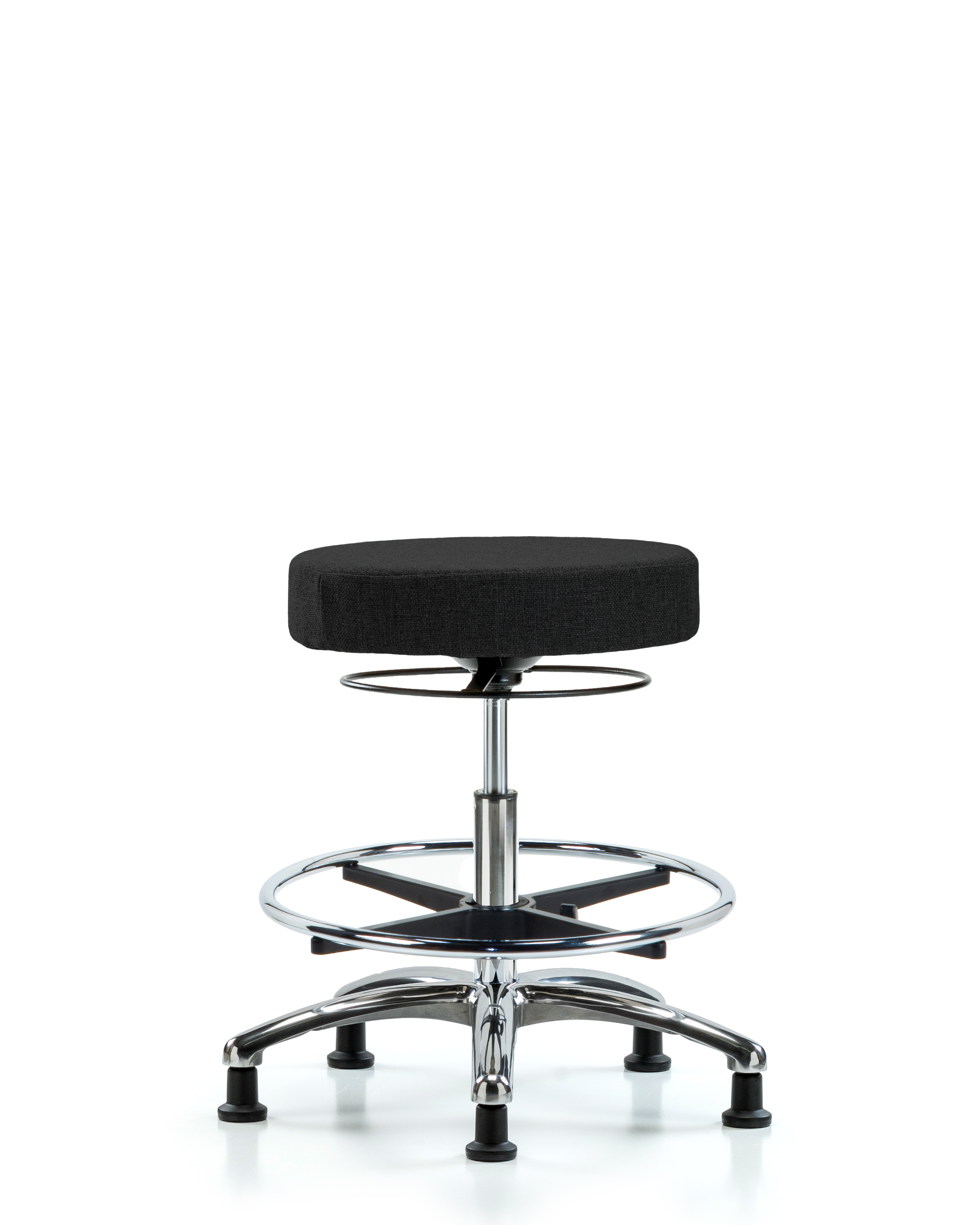 Rutledge Fabric Stool without Back Chrome - Medium Bench Height with Chrome Foot Ring & Stationary Glides in Black Fabric