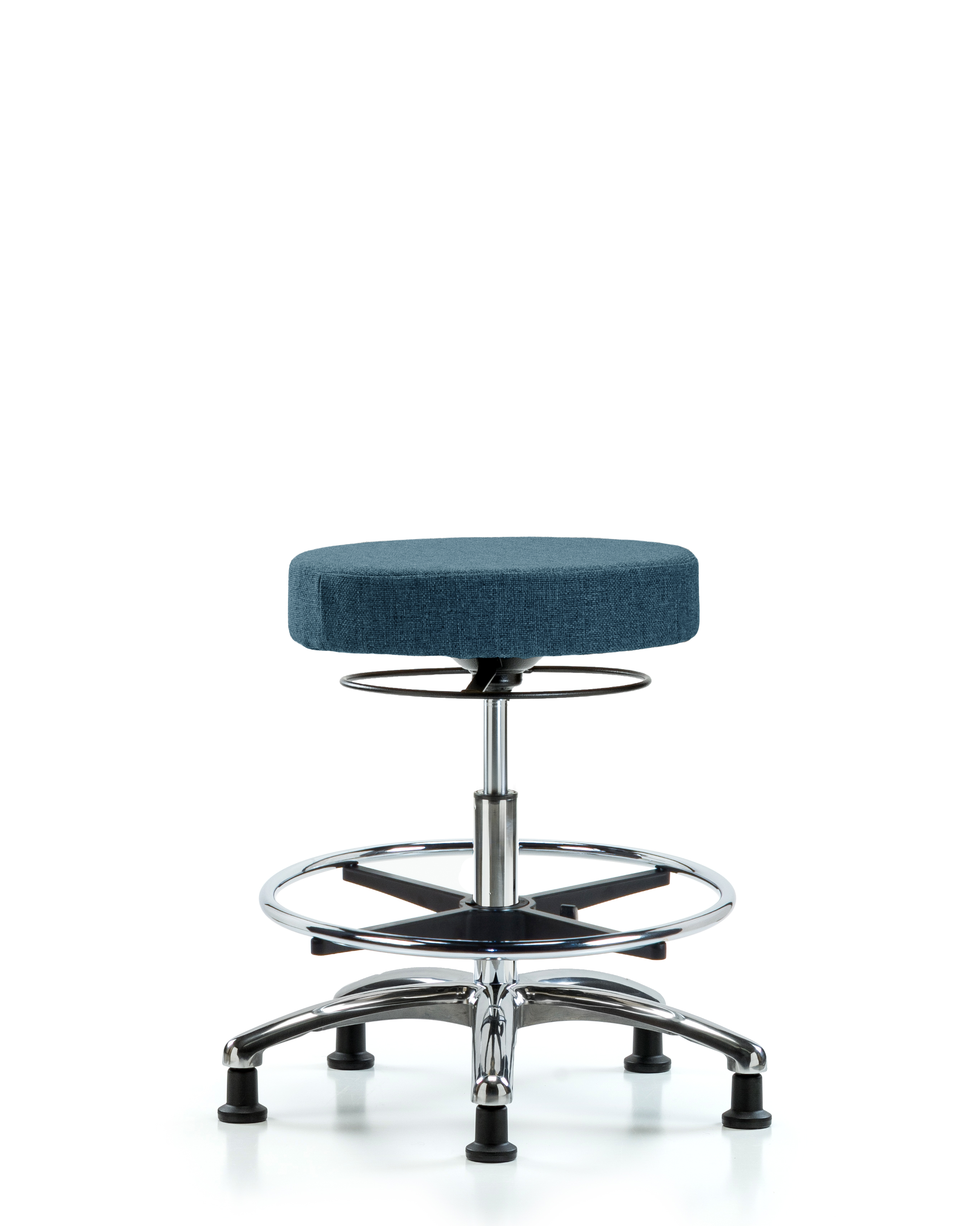 Rutledge Fabric Stool without Back Chrome - Medium Bench Height with Chrome Foot Ring & Stationary Glides in Blue Fabric