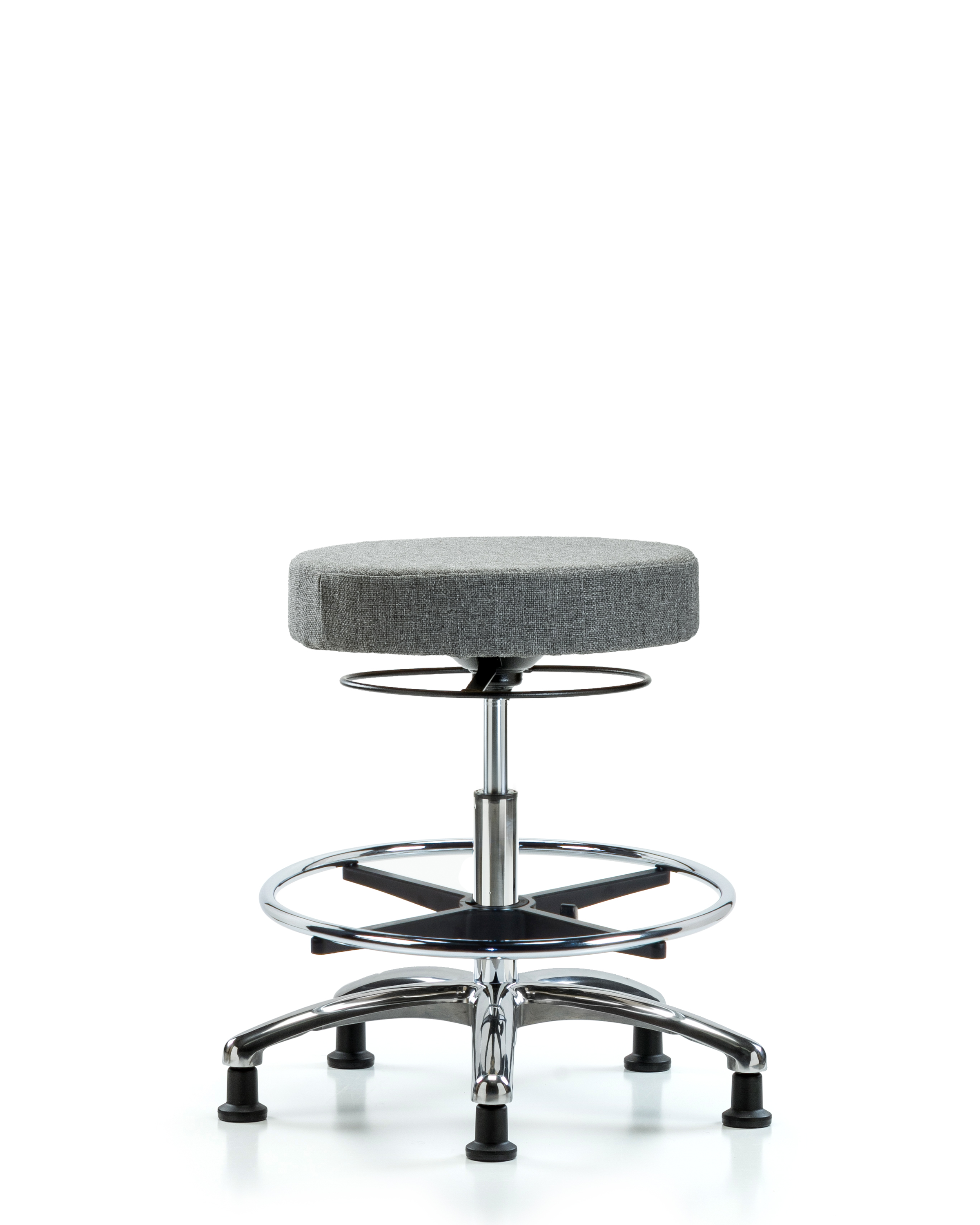 Rutledge Fabric Stool without Back Chrome - Medium Bench Height with Chrome Foot Ring & Stationary Glides in Gray Fabric