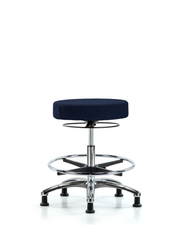 Rutledge Fabric Stool without Back Chrome - Medium Bench Height with Chrome Foot Ring & Stationary Glides in Navy Fabric