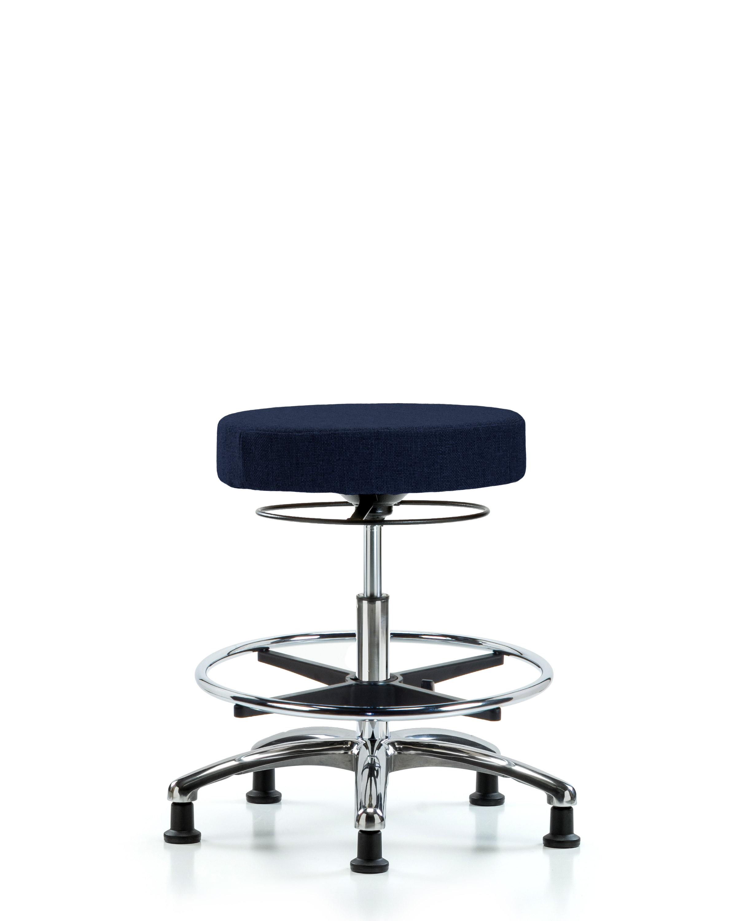 Rutledge Fabric Stool without Back Chrome - Medium Bench Height with Chrome Foot Ring & Stationary Glides in Navy Fabric