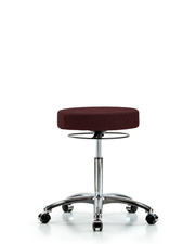 Rutledge Fabric Stool without Back Chrome - Medium Bench Height with Casters in Burgundy Fabric