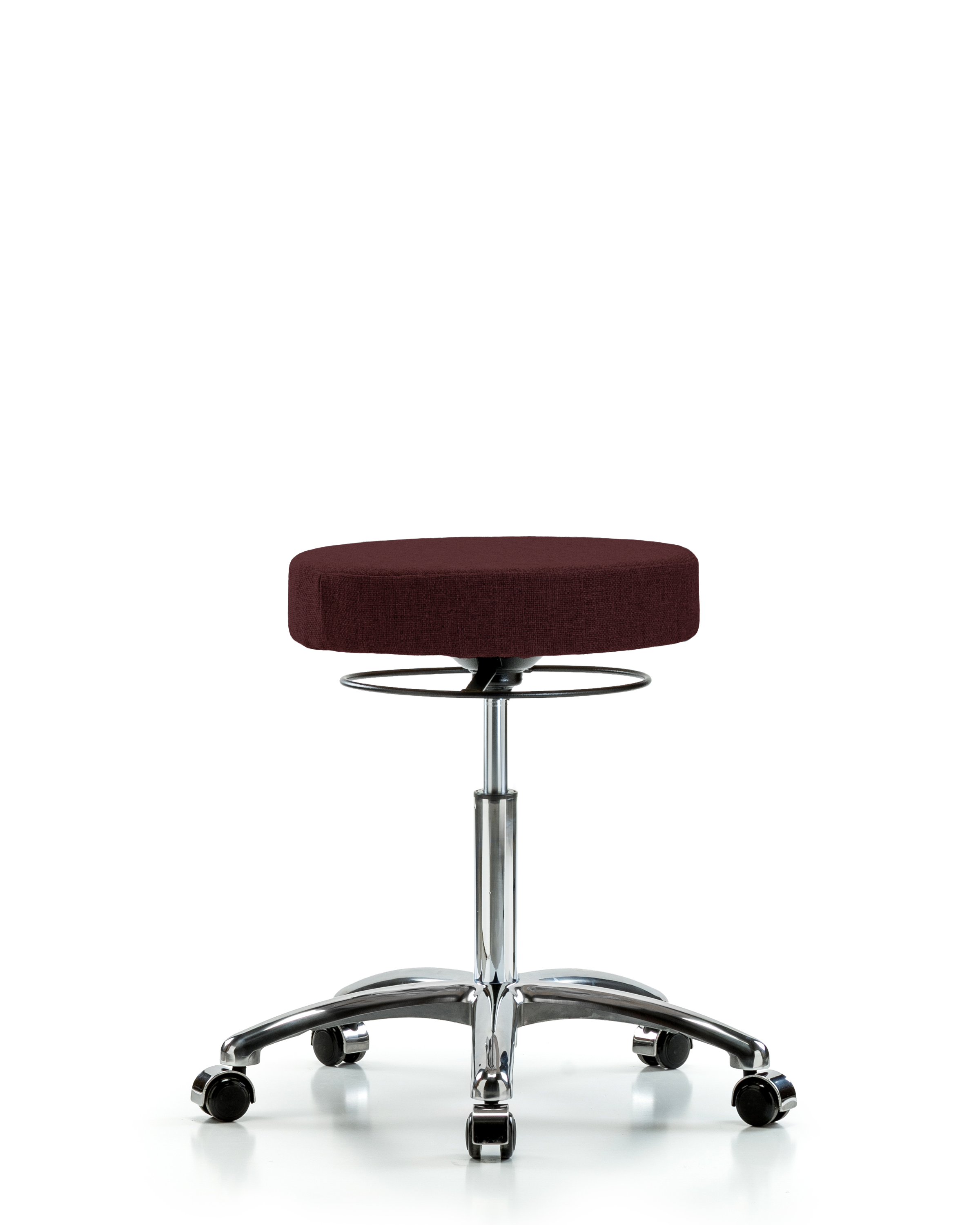 Rutledge Fabric Stool without Back Chrome - Medium Bench Height with Casters in Burgundy Fabric