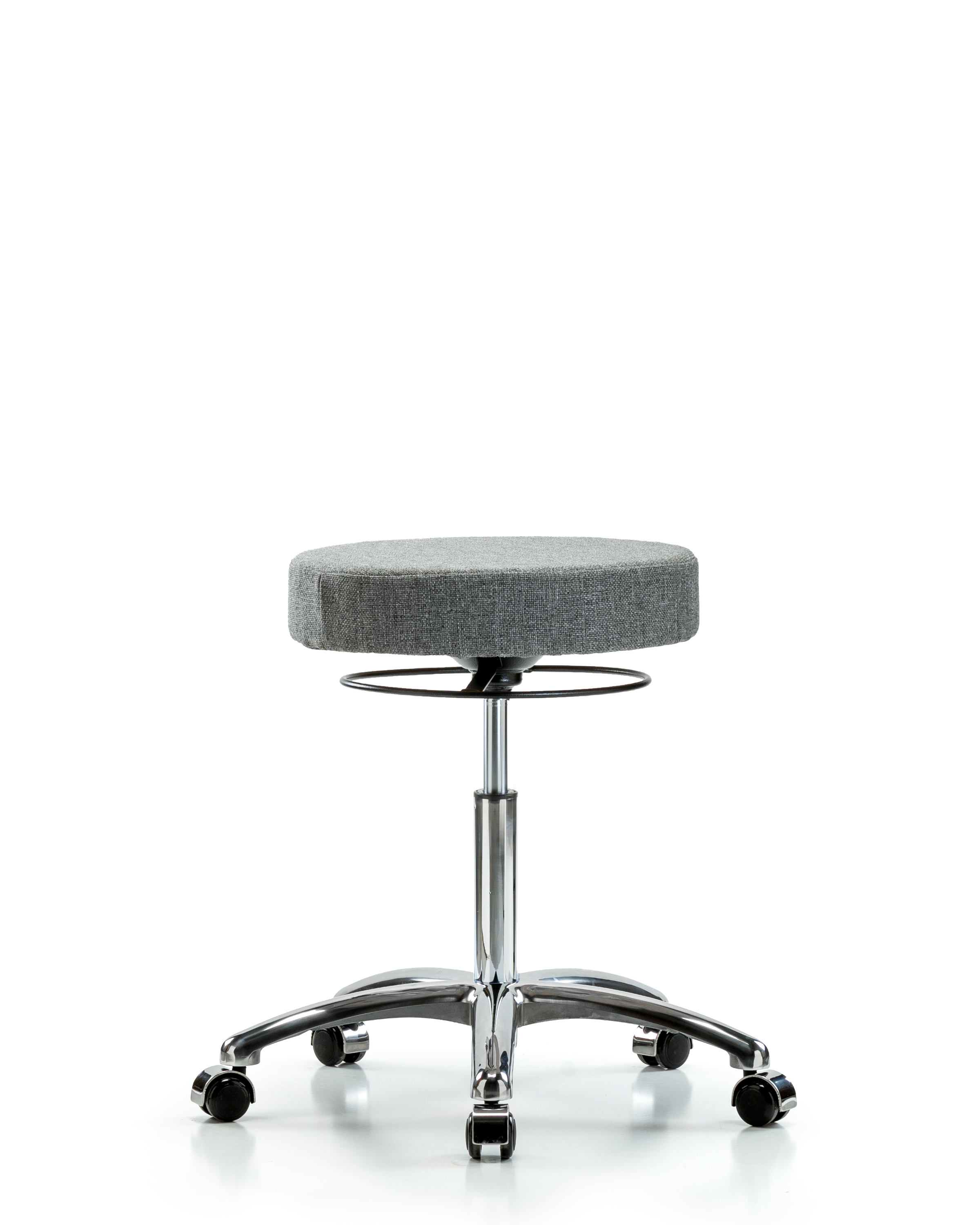 Rutledge Fabric Stool without Back Chrome - Medium Bench Height with Casters in Gray Fabric