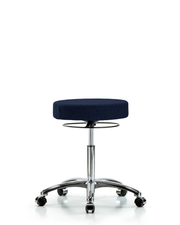 Rutledge Fabric Stool without Back Chrome - Medium Bench Height with Casters in Navy Fabric