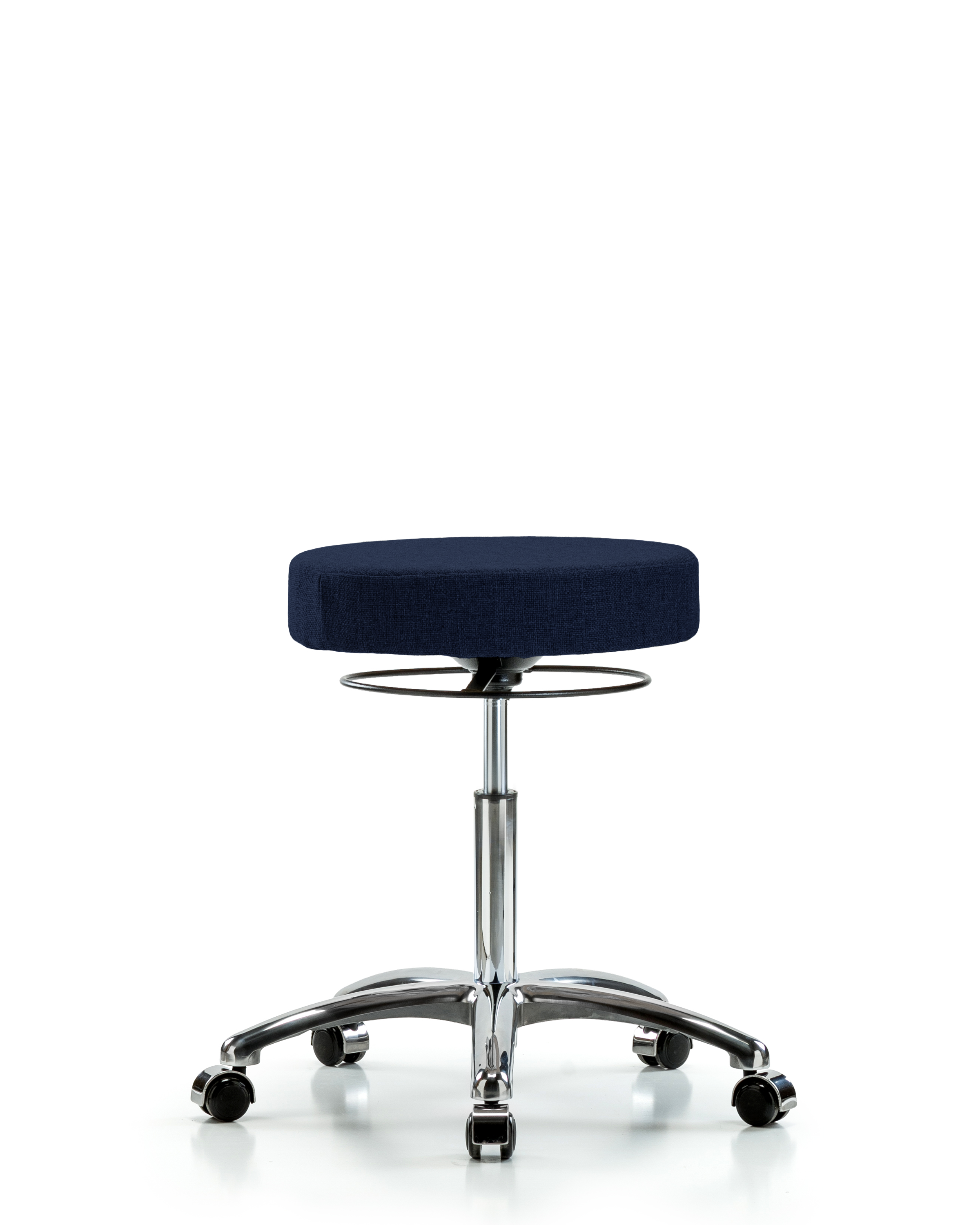 Rutledge Fabric Stool without Back Chrome - Medium Bench Height with Casters in Navy Fabric