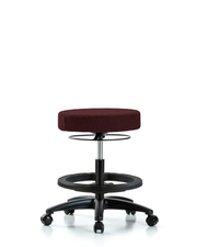Rutledge Fabric Stool without Back - Medium Bench Height with Black Foot Ring & Casters in Burgundy Fabric