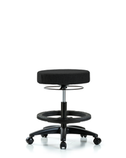 Rutledge Fabric Stool without Back - Medium Bench Height with Black Foot Ring & Casters in Black Fabric