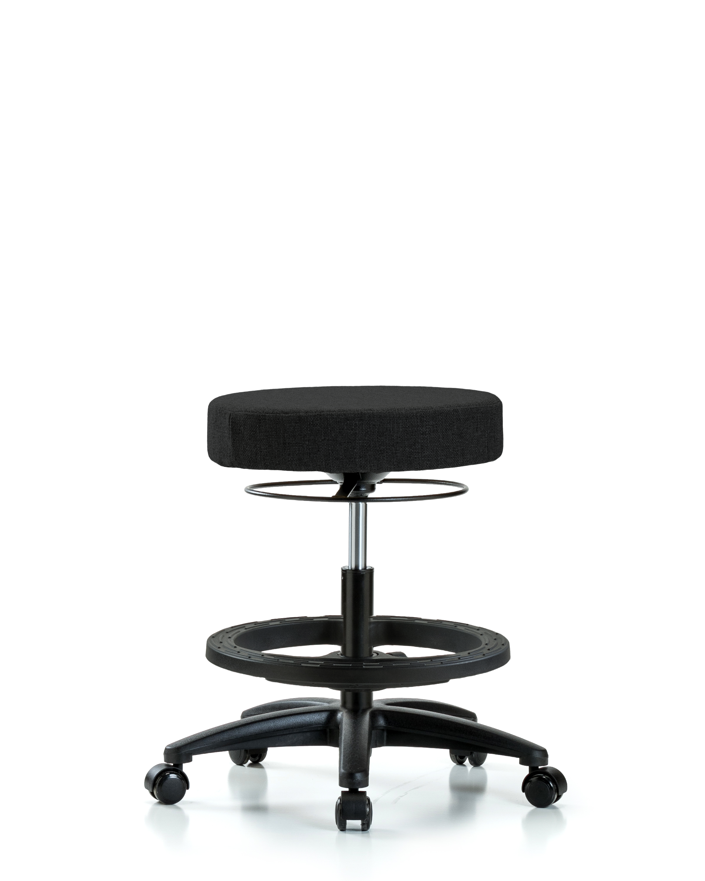 Rutledge Fabric Stool without Back - Medium Bench Height with Black Foot Ring & Casters in Black Fabric