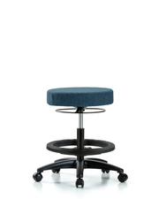 Rutledge Fabric Stool without Back - Medium Bench Height with Black Foot Ring & Casters in Blue Fabric