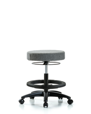 Rutledge Fabric Stool without Back - Medium Bench Height with Black Foot Ring & Casters in Gray Fabric