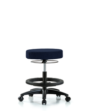 Rutledge Fabric Stool without Back - Medium Bench Height with Black Foot Ring & Casters in Navy Fabric