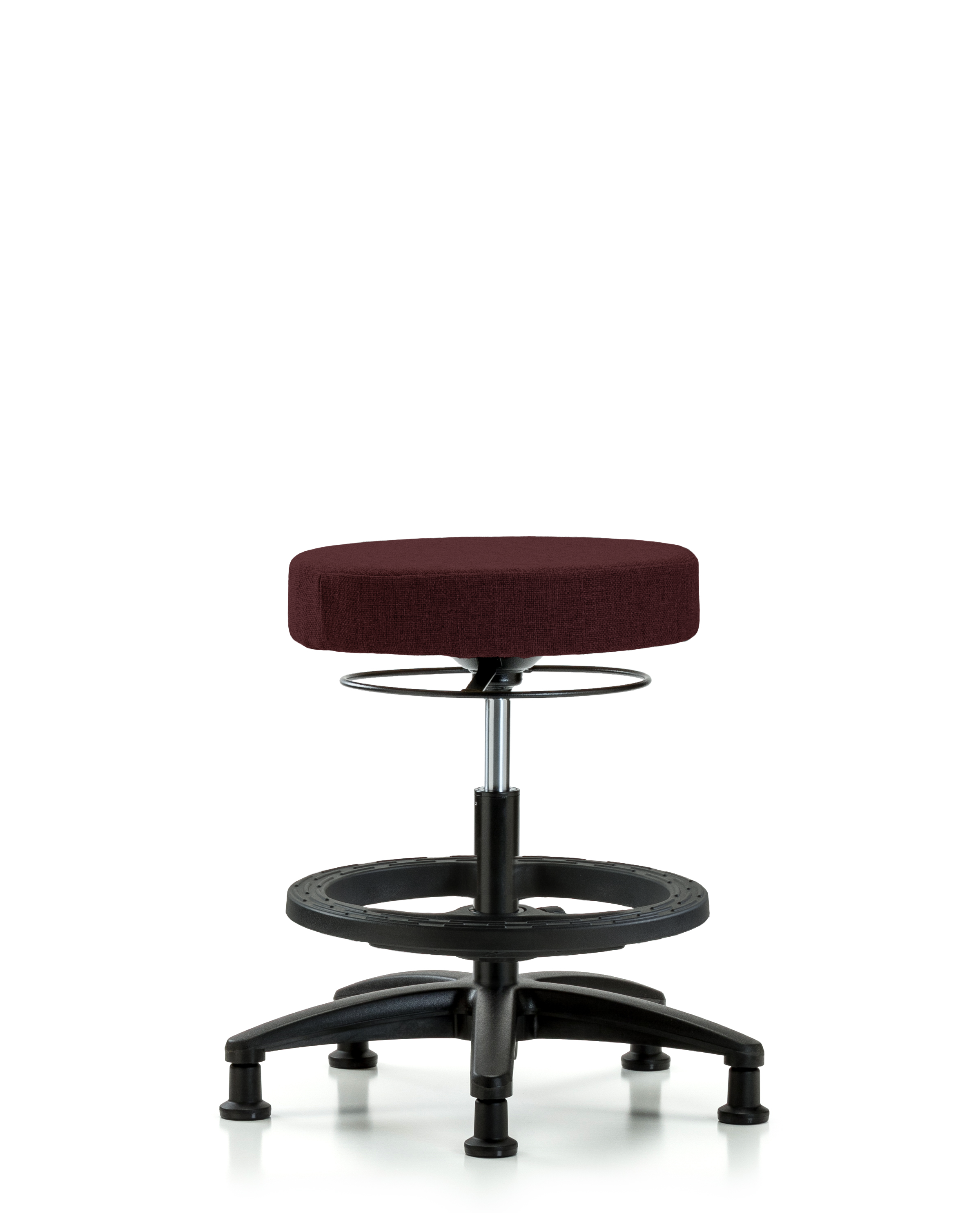 Rutledge Fabric Stool without Back - Medium Bench Height with Black Foot Ring & Stationary Glides in Burgundy Fabric