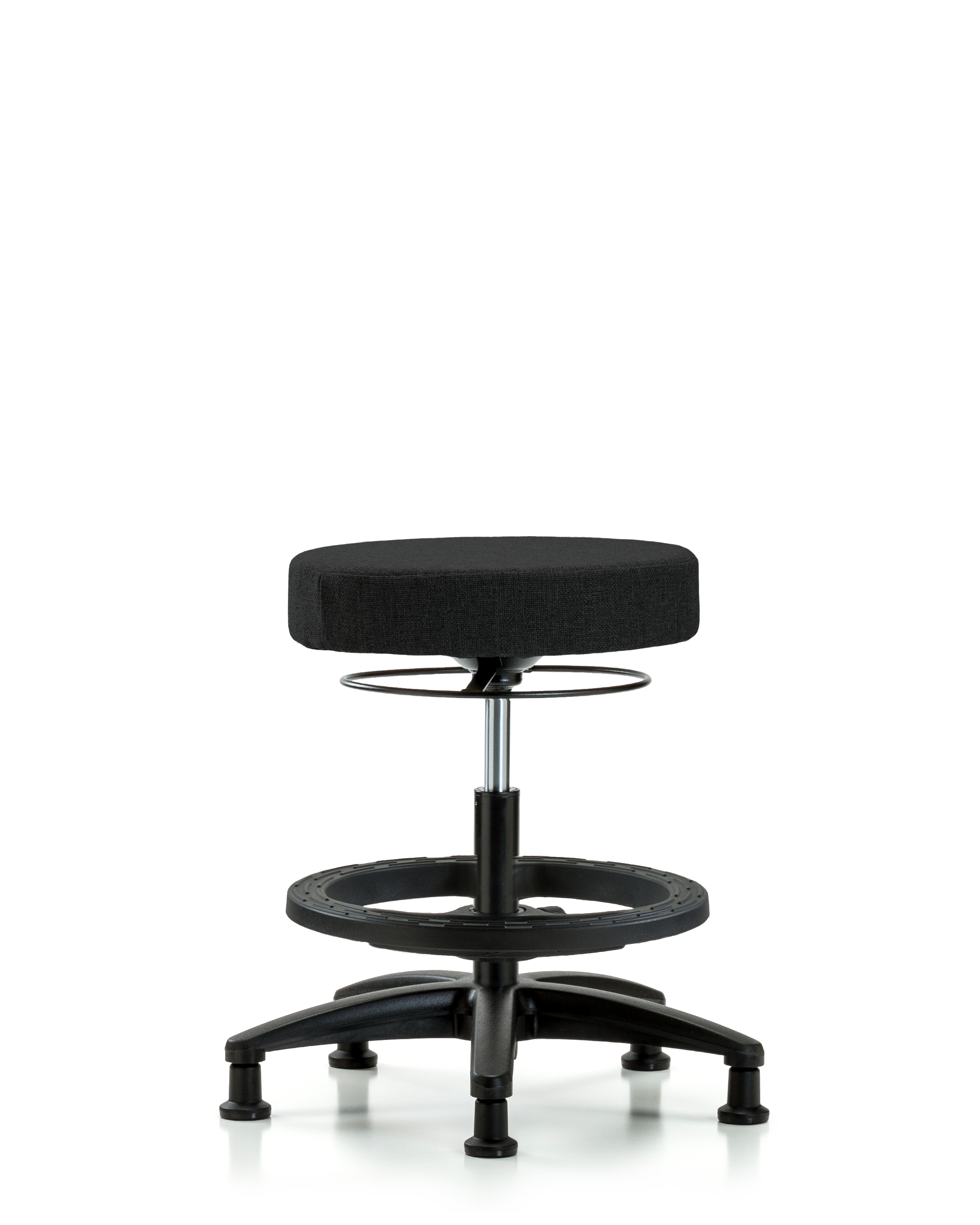 Rutledge Fabric Stool without Back - Medium Bench Height with Black Foot Ring & Stationary Glides in Black Fabric