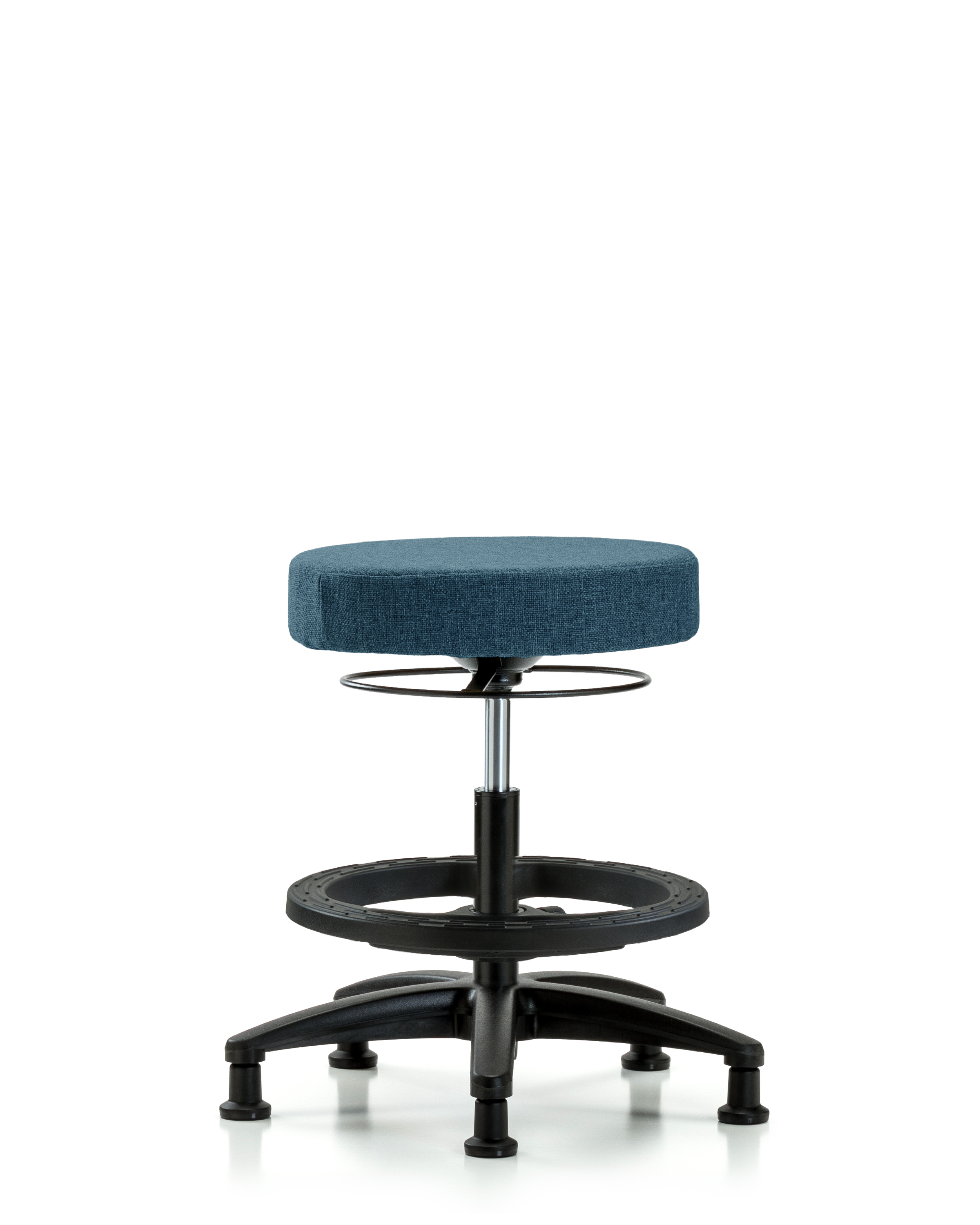 Rutledge Fabric Stool without Back - Medium Bench Height with Black Foot Ring & Stationary Glides in Blue Fabric