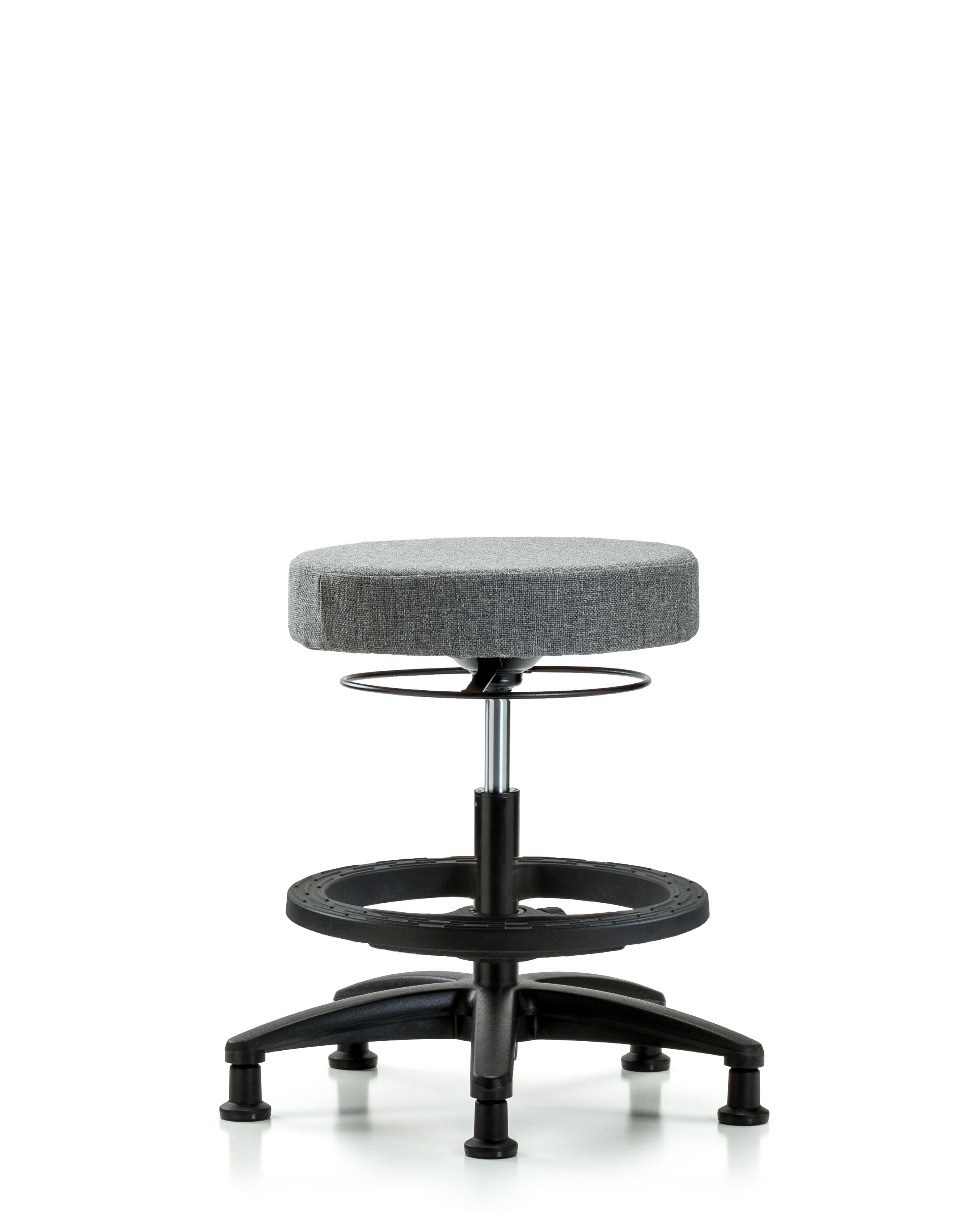Rutledge Fabric Stool without Back - Medium Bench Height with Black Foot Ring & Stationary Glides in Gray Fabric