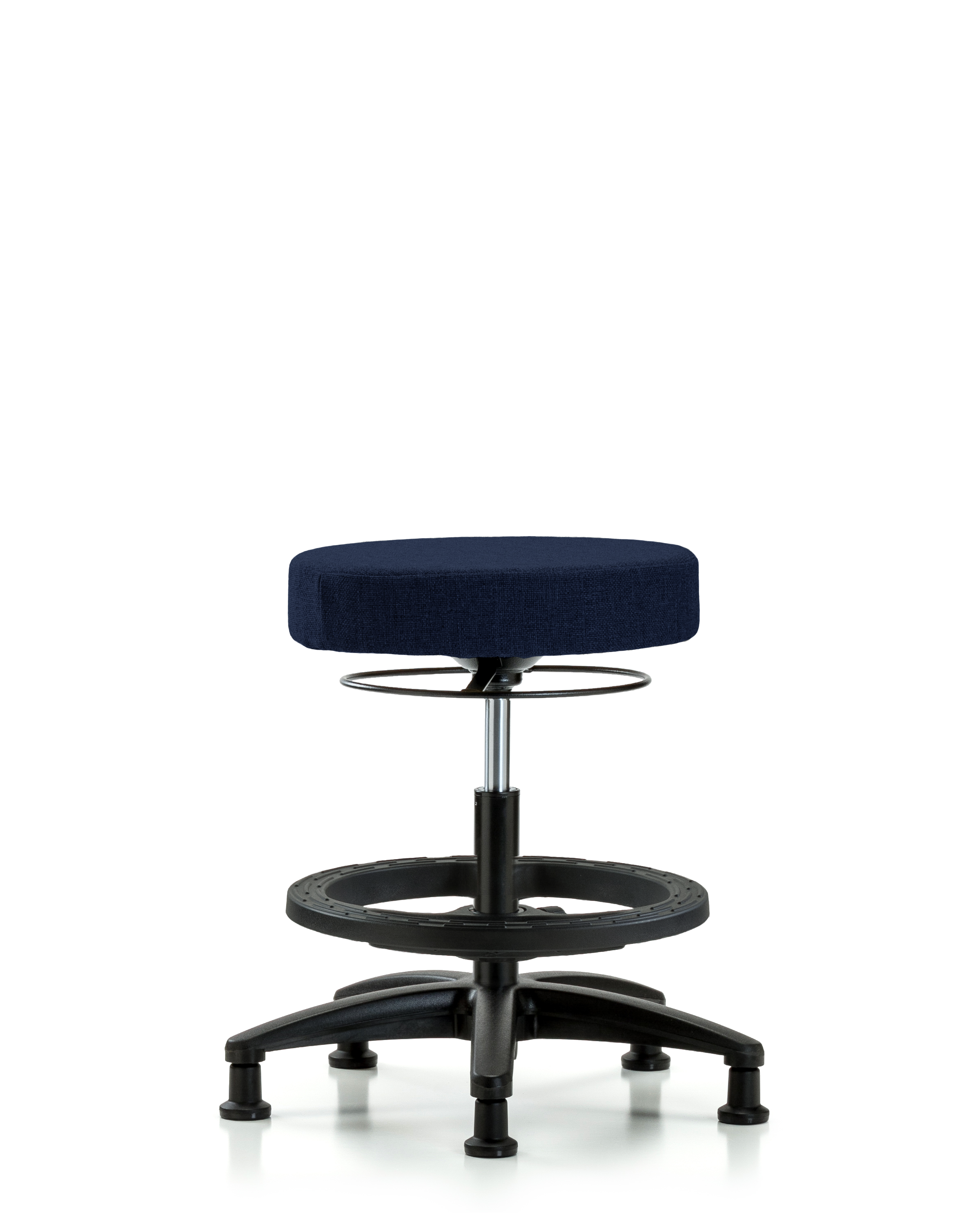 Rutledge Fabric Stool without Back - Medium Bench Height with Black Foot Ring & Stationary Glides in Navy Fabric