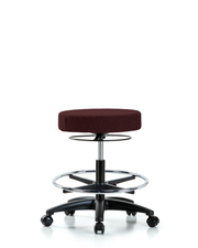 Rutledge Fabric Stool without Back - Medium Bench Height with Chrome Foot Ring & Casters in Burgundy Fabric