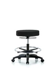Rutledge Fabric Stool without Back - Medium Bench Height with Chrome Foot Ring & Casters in Black Fabric