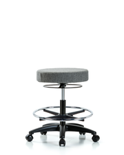 Rutledge Fabric Stool without Back - Medium Bench Height with Chrome Foot Ring & Casters in Gray Fabric