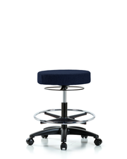 Rutledge Fabric Stool without Back - Medium Bench Height with Chrome Foot Ring & Casters in Navy Fabric