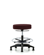 Rutledge Fabric Stool without Back - Medium Bench Height with Chrome Foot Ring & Stationary Glides in Burgundy Fabric