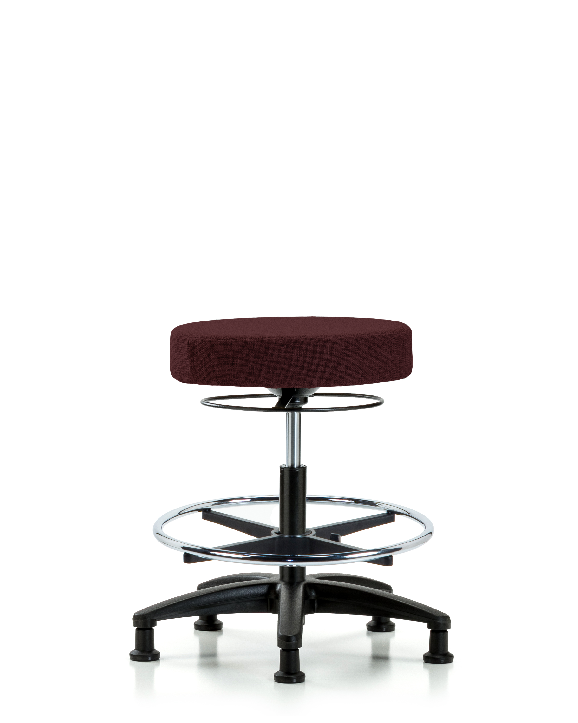 Rutledge Fabric Stool without Back - Medium Bench Height with Chrome Foot Ring & Stationary Glides in Burgundy Fabric