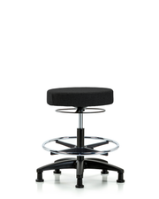 Rutledge Fabric Stool without Back - Medium Bench Height with Chrome Foot Ring & Stationary Glides in Black Fabric