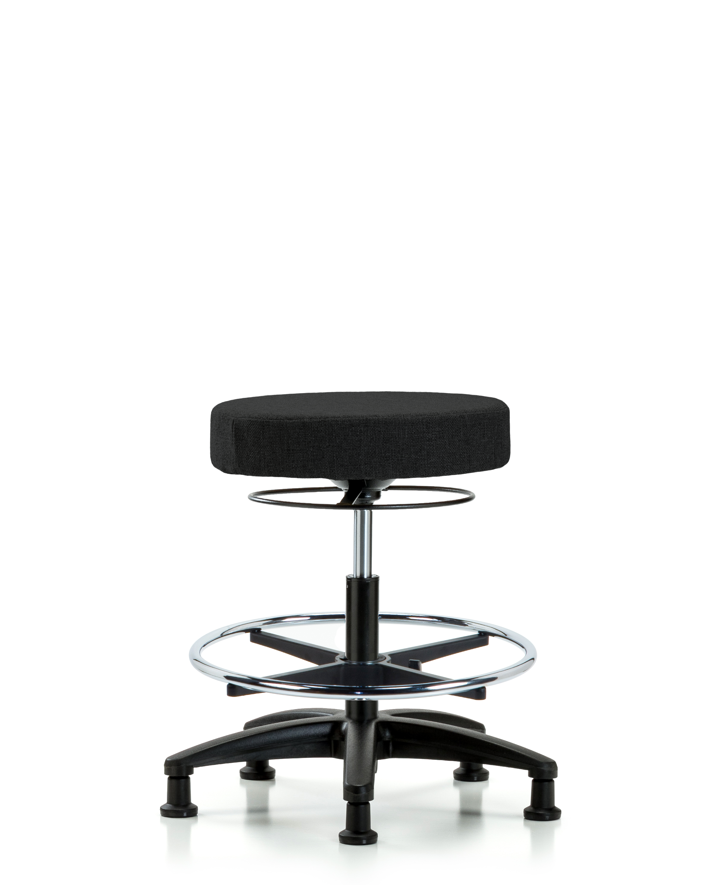Rutledge Fabric Stool without Back - Medium Bench Height with Chrome Foot Ring & Stationary Glides in Black Fabric