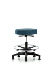 Rutledge Fabric Stool without Back - Medium Bench Height with Chrome Foot Ring & Stationary Glides in Blue Fabric