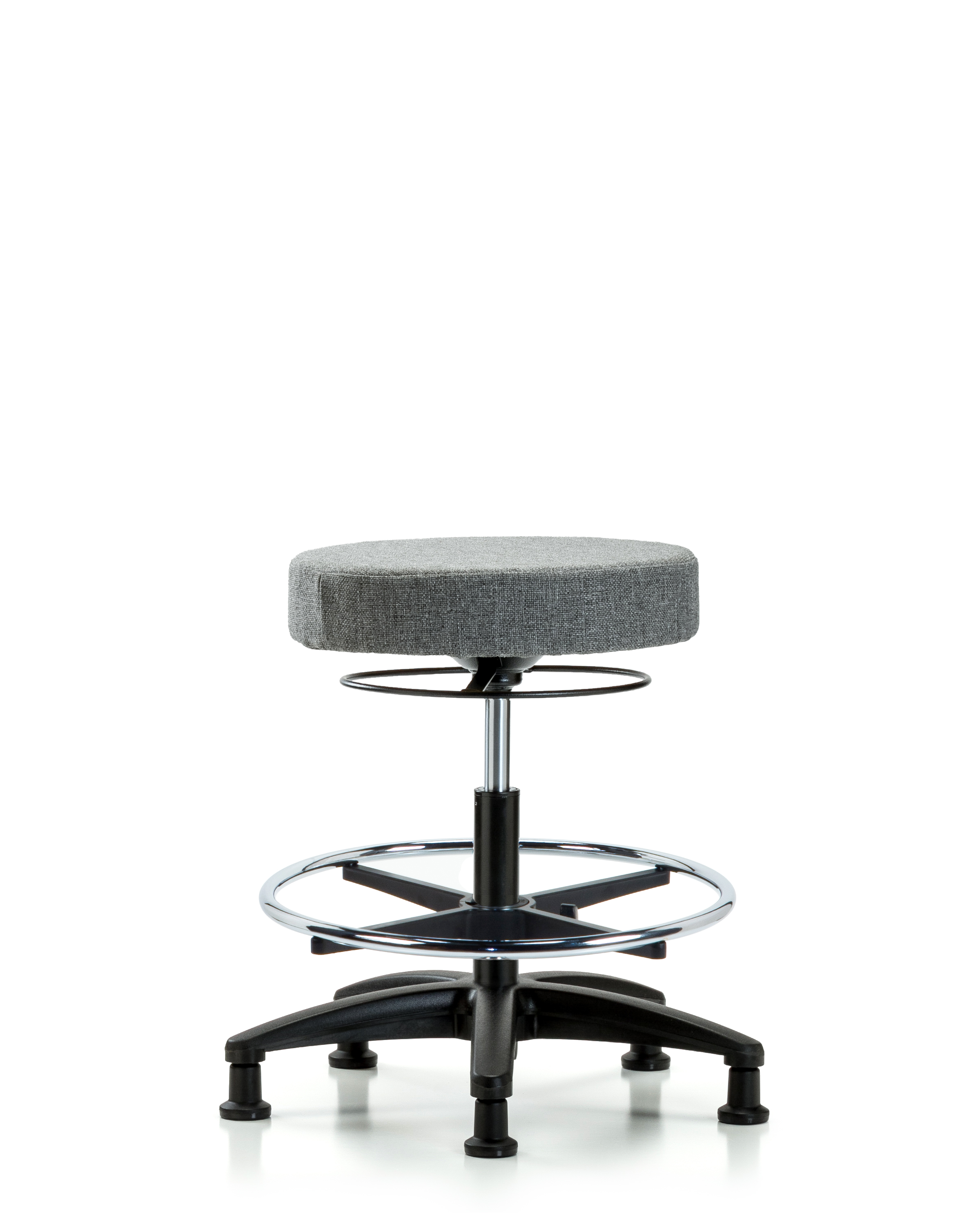 Rutledge Fabric Stool without Back - Medium Bench Height with Chrome Foot Ring & Stationary Glides in Gray Fabric