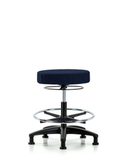 Rutledge Fabric Stool without Back - Medium Bench Height with Chrome Foot Ring & Stationary Glides in Navy Fabric
